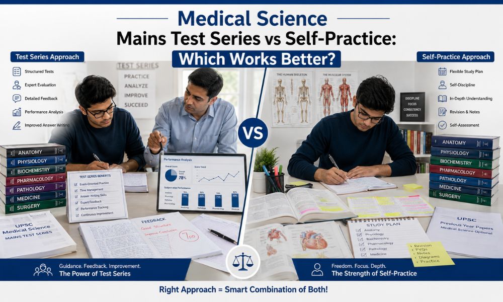 medical science mains test series vs self practice which works better
